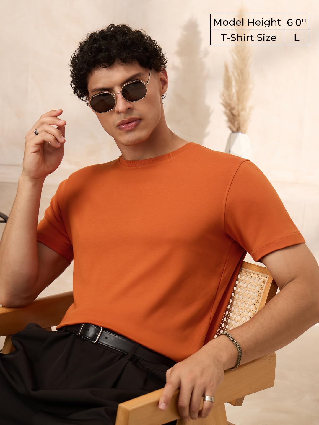 The Souled Store Sparkling Orange Men and Boys Short Sleeve Round Neck Solid Regular Fit Supima Cotton T-Shirts