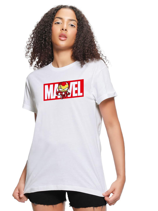 Bewakoof Official Marvel Merchandise Womens Graphic Printed Boyfriend Fit T-Shirt_ 621293_White_XL