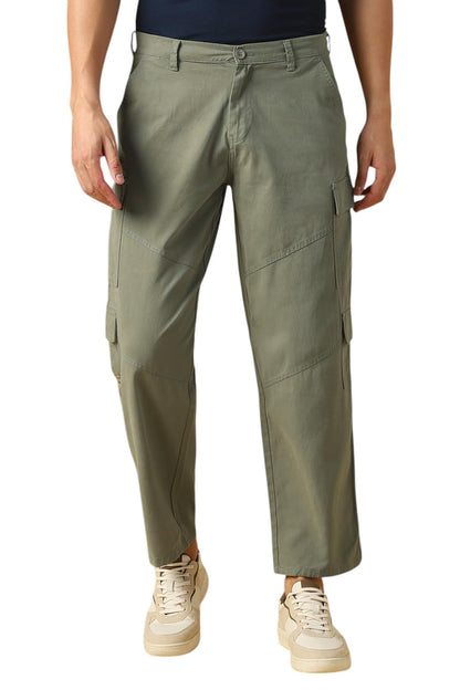 Dennis Lingo Mens Sage Solid Cotton Loose Fit Cargo Trouser