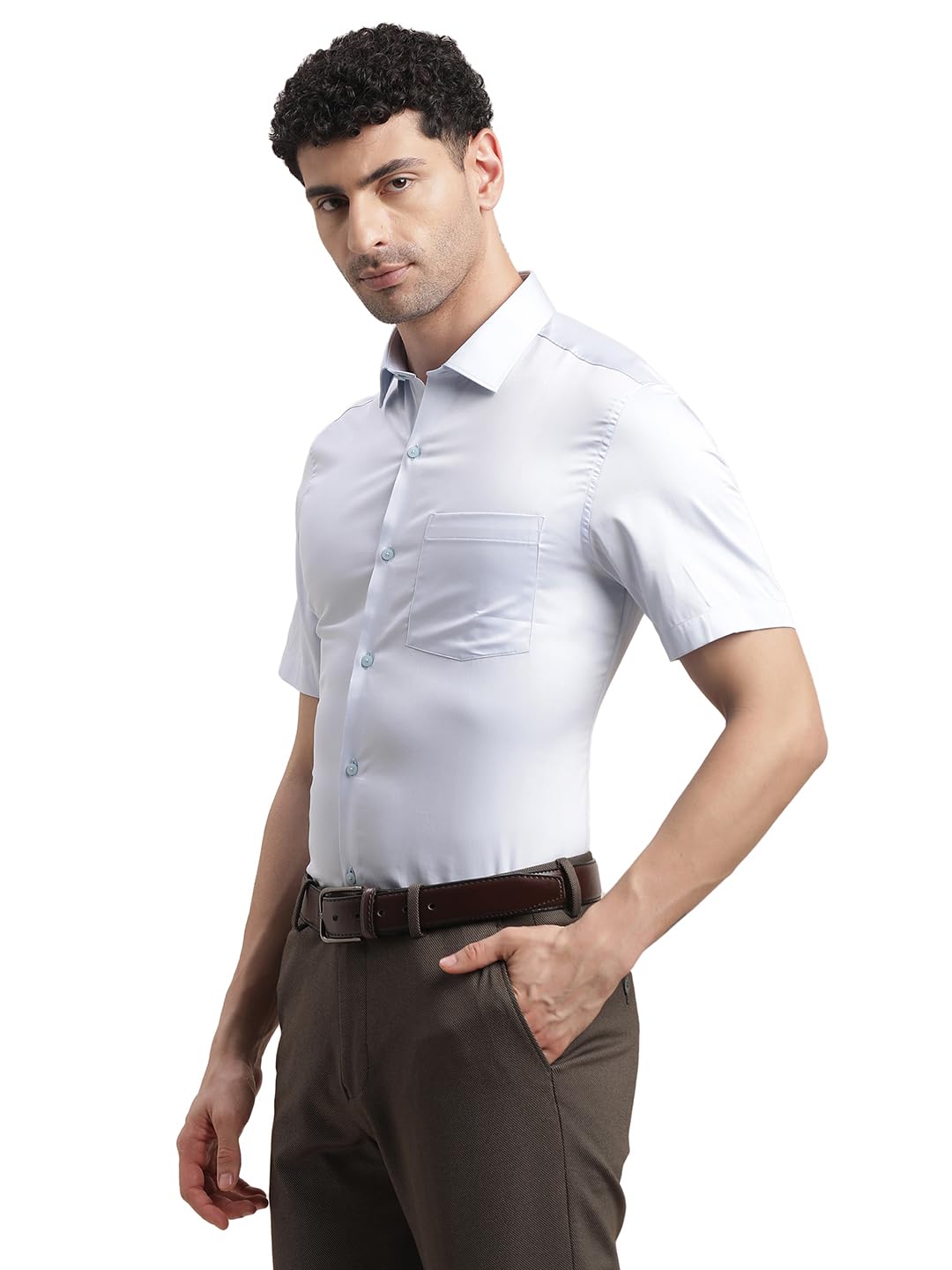 Turtle Men Giza Cotton Slim Fit Light Blue Solid Formal Shirt