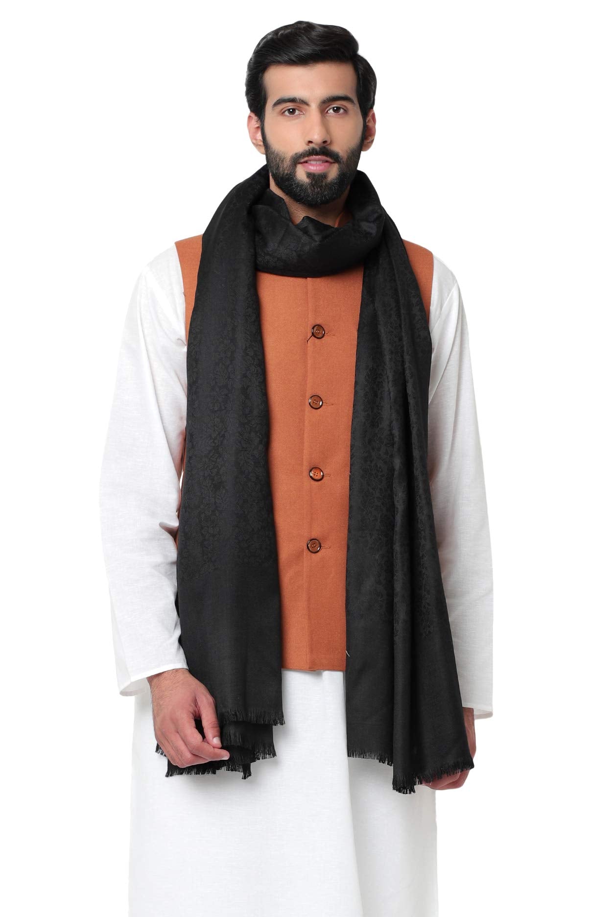 Weavers Villa MenS Plain Self Design Pure Wool Lohi/Woollen Shawl, 125Cm X 250Cm