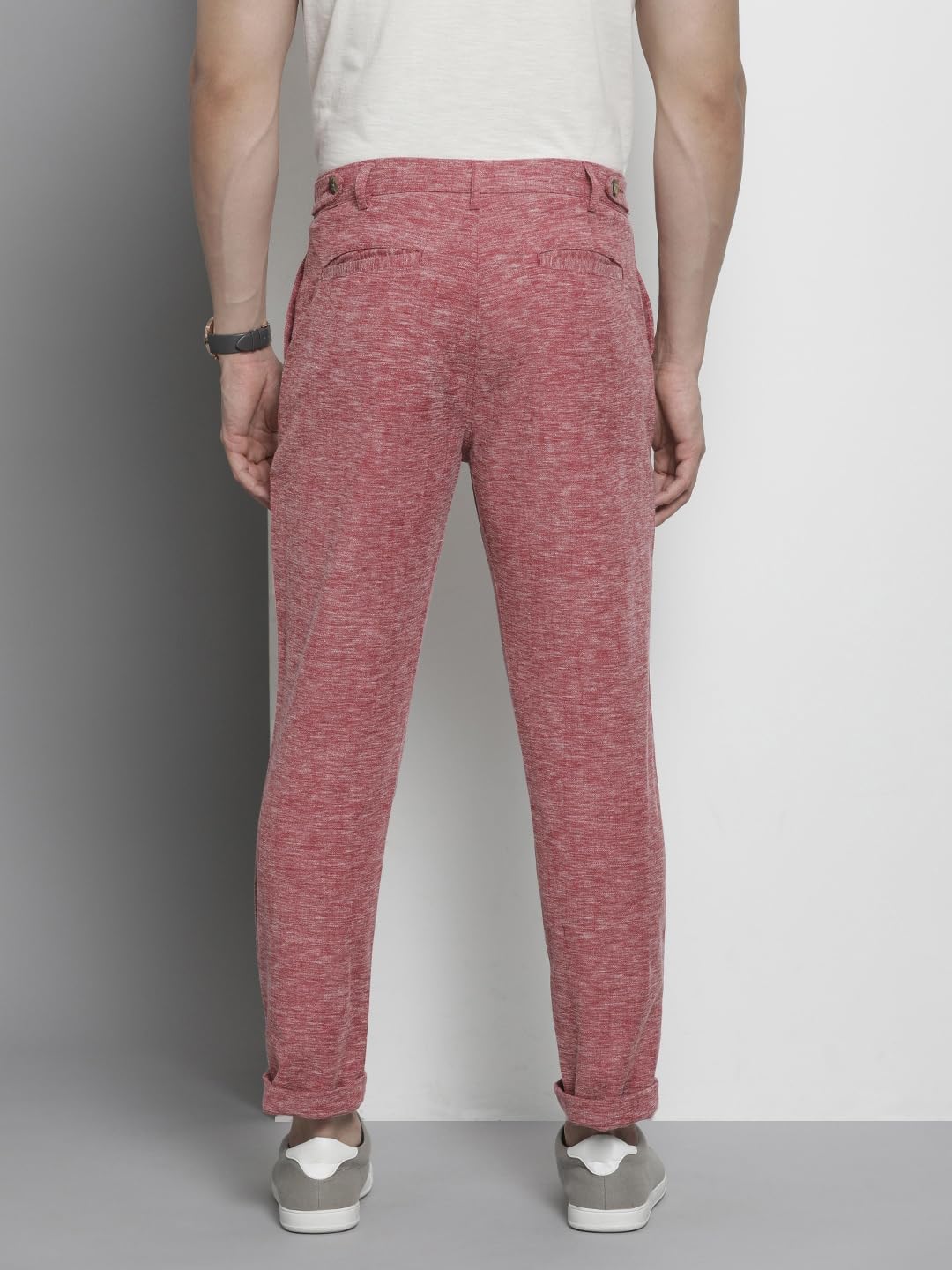 The Indian Garage Co Men Slim Fit Solid Mid-Rise Trousers Red