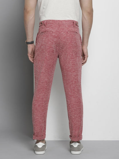 The Indian Garage Co Men Slim Fit Solid Mid-Rise Trousers Red
