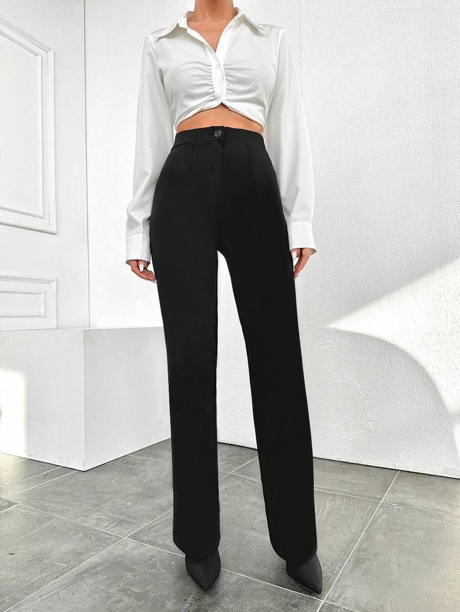 Toochki Tailored Trousers for Women | Womens High-Waisted Pant | Korean Bottom Black