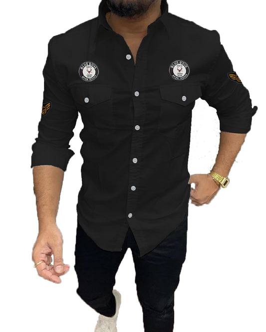 Kadiyu Double Pocket MenS Casual Fit Formal Shirt - Stylish And Comfortable Dress Shirt For Work And Everyday Wear Black
