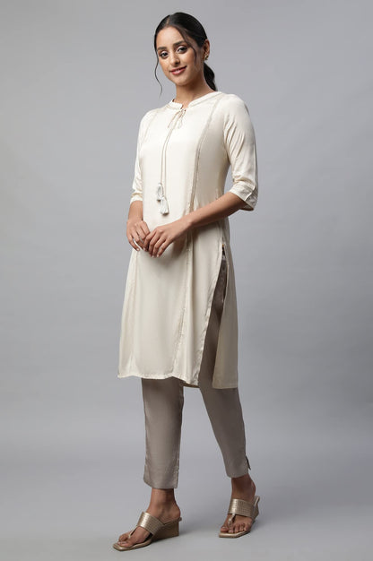 Aurelia WomenS Rayon Regular Off White Shantung Solid Kurta (23Fea13942-605337
