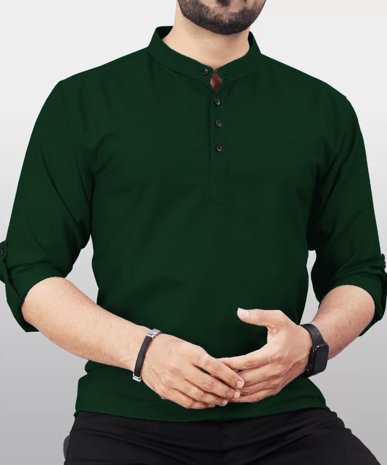 Deemoon MenS Cotton Blend Kurta With Solid Regular Fit Mandarin Collared Neck Full Sleeve And Waist Length | Kurtas For Men | D
