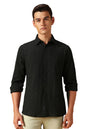 Dennis Lingo Men Textured Cotton Poly Regular Fit Full Sleeves Shirts Black