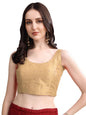 Pujia Mills Womens Square Neck Silk Sleeveless with Stone Readymade Blouse
