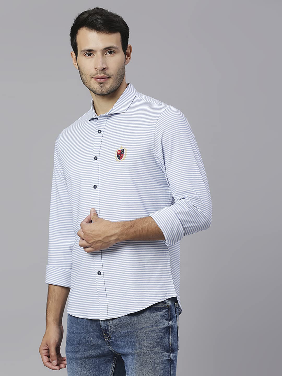 Thomas Scott Mens Solid Slim Fit Casual Shirt with Spread Collar and Full Sleeve Lt Blue