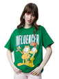 The Souled Store Official Garfield: Influencer Women and Girls Short Sleeves Round Neck Green Graphic Printed Cotton Oversized T