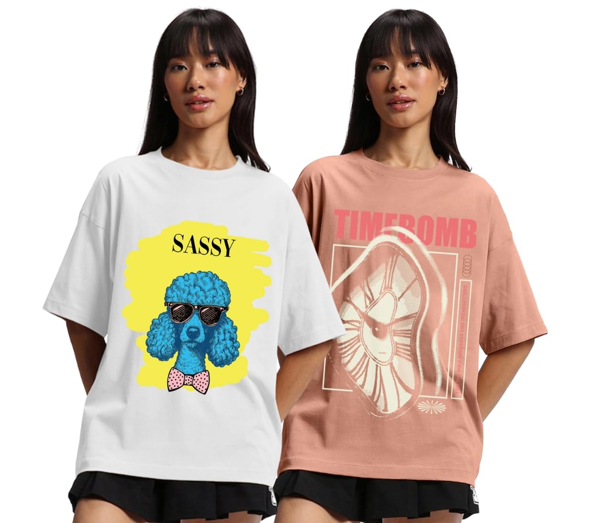 Juneberry Pure 100% Cotton Oversized Loose Baggy Fit Drop Shoulder Latest Aesthetic & Cool Graphic Prinred Half Sleeve T-Shirts