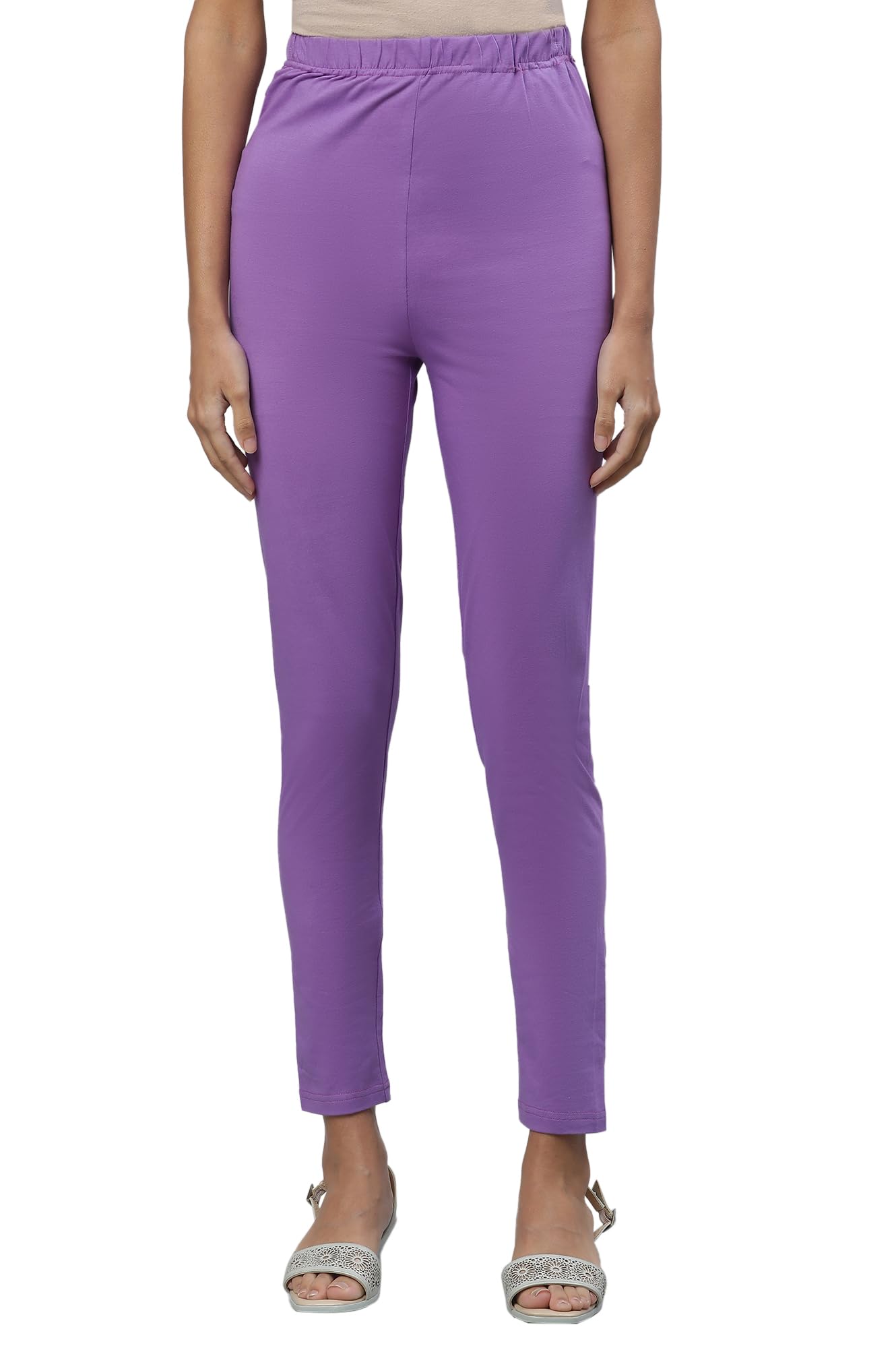 Aurelia Purple Solid Cotton Blend Leggings for Women
