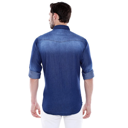 Dennis Lingo MenS Denim Dark Blue Solid Slim Fit Full Sleeves Spread Collar Casual Shirt