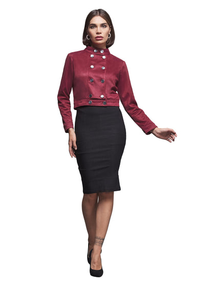 Miss Chase Womens Mandarin Collar Full-Sleeve Jacket (MCAW24JKT99-34-287-06, Dark Red, XL)