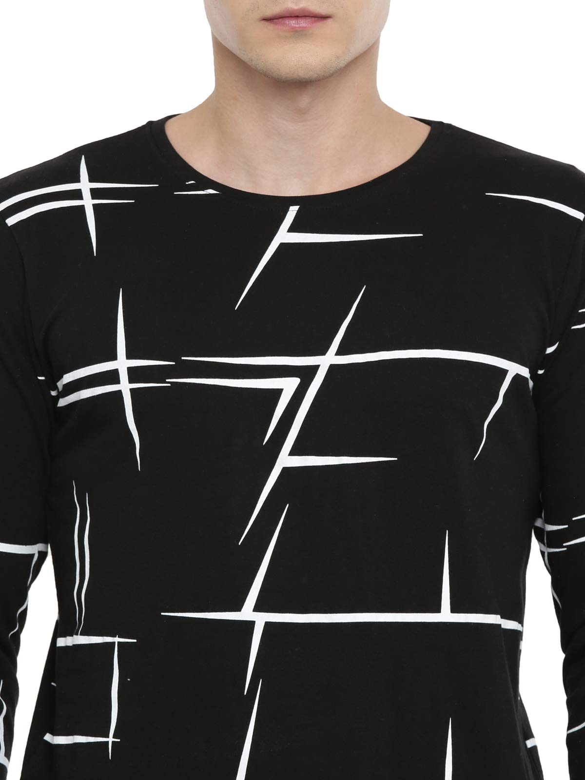 ADRO Men's Full Sleeve Cotton Printed T-Shirts (FS-4-AOP04-BL_Black)