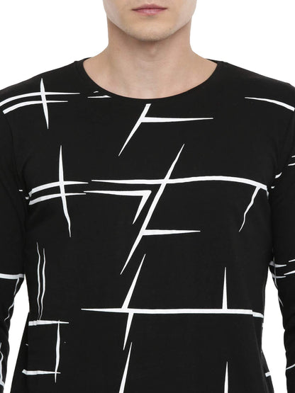 ADRO Men's Full Sleeve Cotton Printed T-Shirts (FS-4-AOP04-BL_Black)