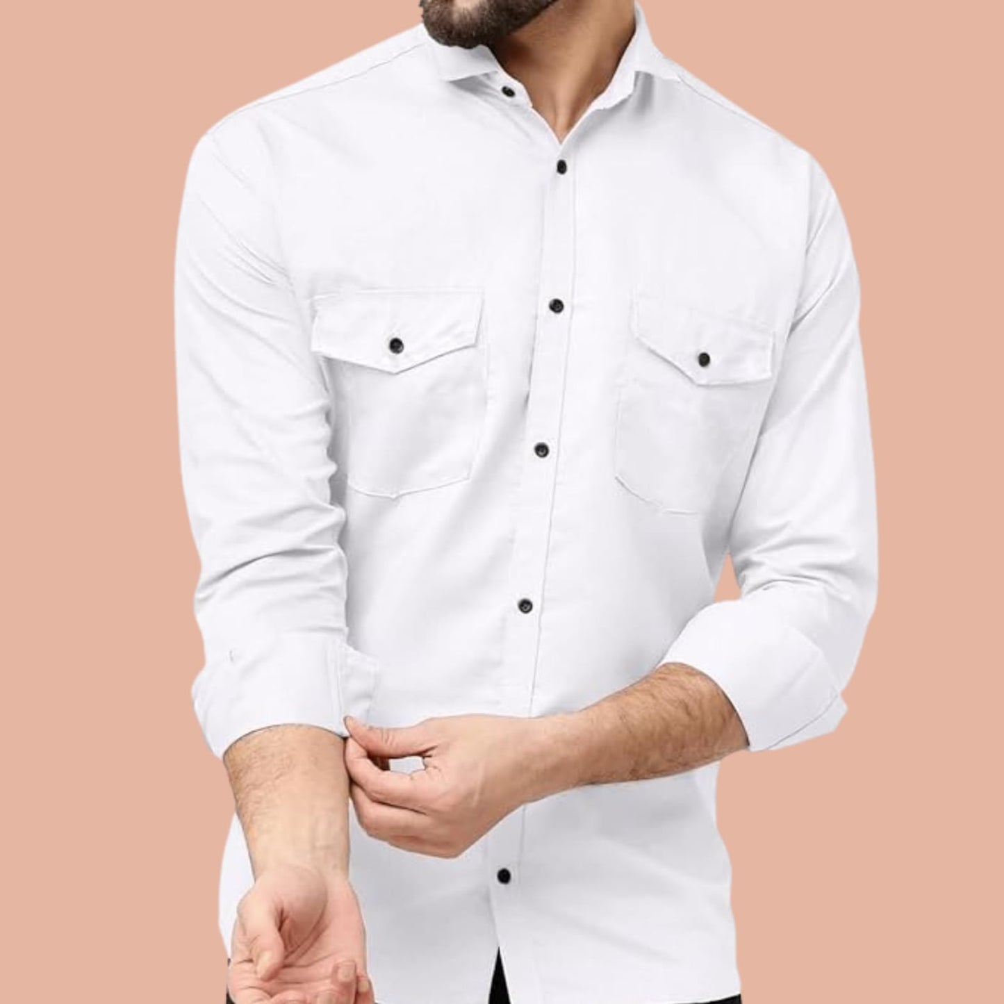 Rebelify Double Pocket MenS Casual Shirt - Regular Fit, Solid Spread Collar, Versatile Everyday Wear, Comfortable And Stylish De