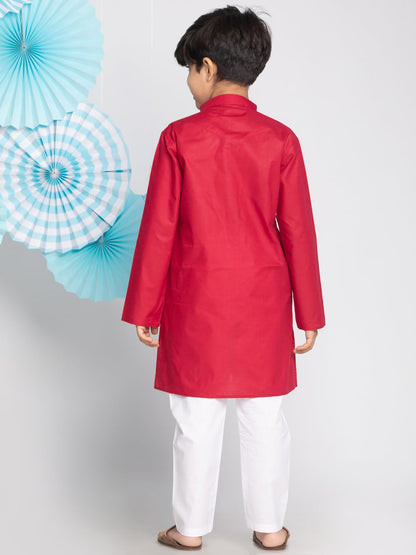 Jbn Creation Boys Maroon Cotton Blend Kurta Pyjama And Cap Set