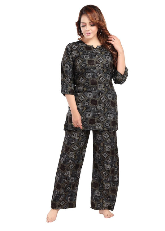 Fabme Women'S Geomatric Print, Chocolate, All Over Print Rayon Coord Set