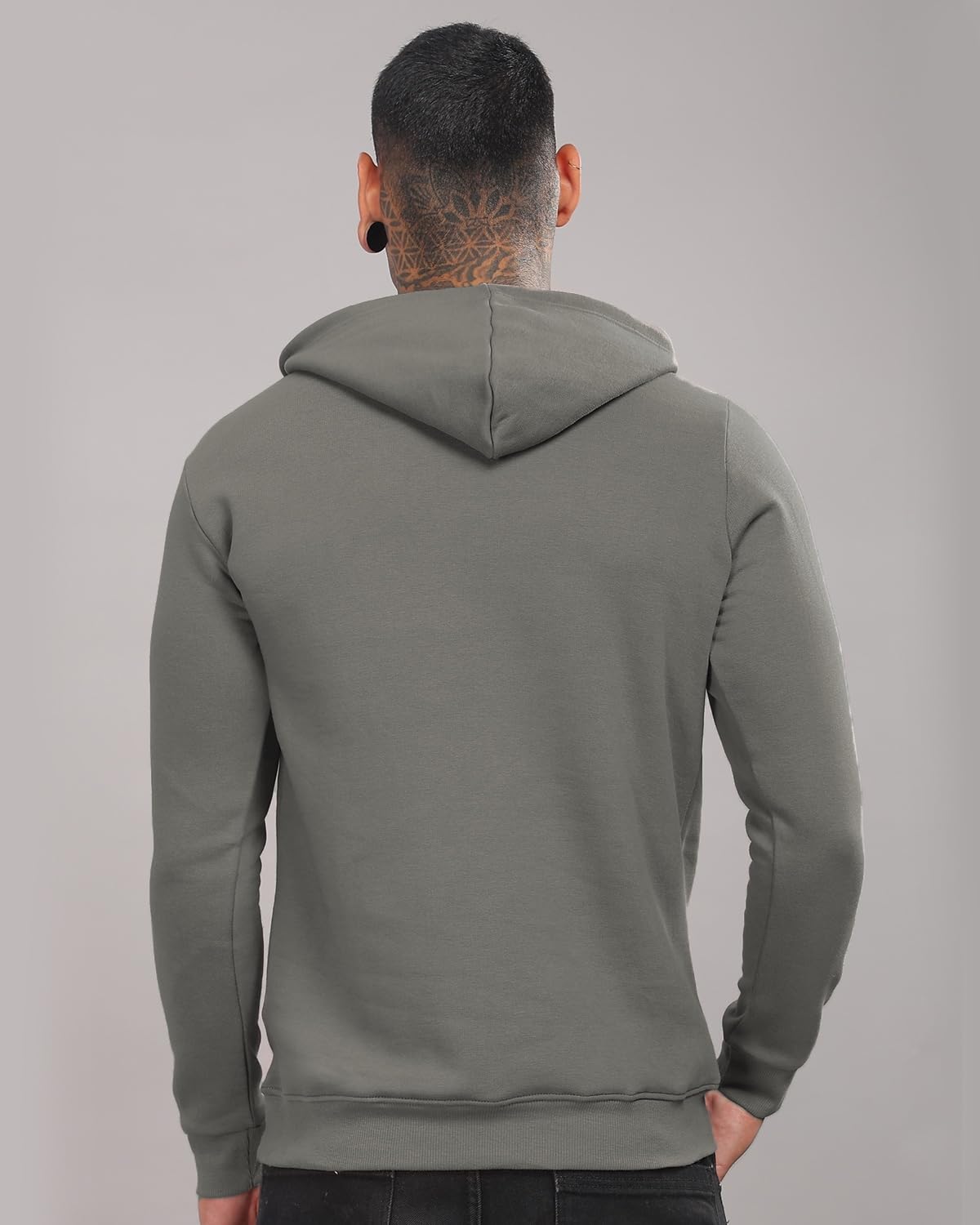 ADRO Men's Cotton Neck Hooded Sweatshirt (H24-CAGO-SG_Steel Grey
