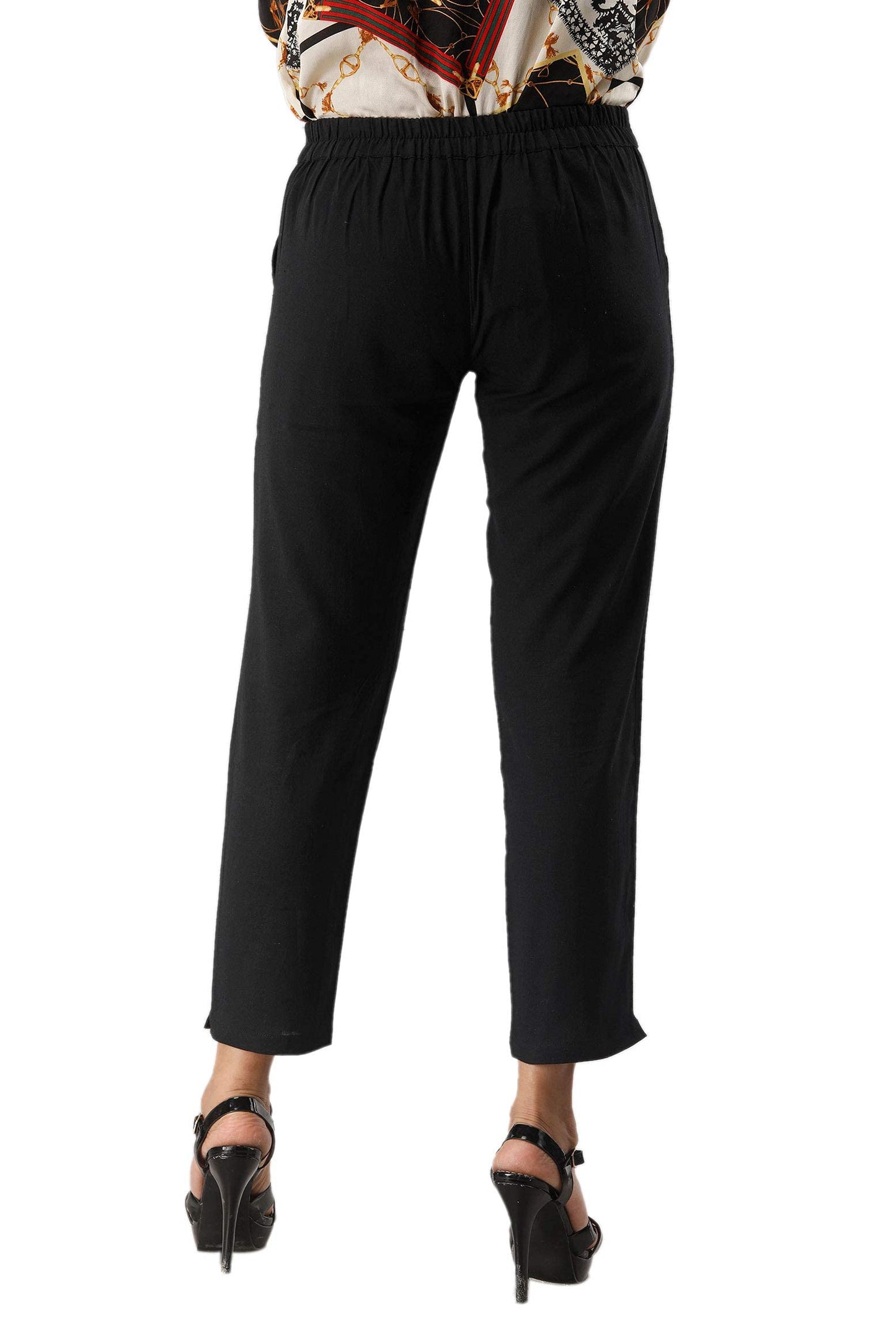 Digital Shopee Women Cotton Wear Casual Regular Fit Elastic Waist Double Side Pocket Trouser Black