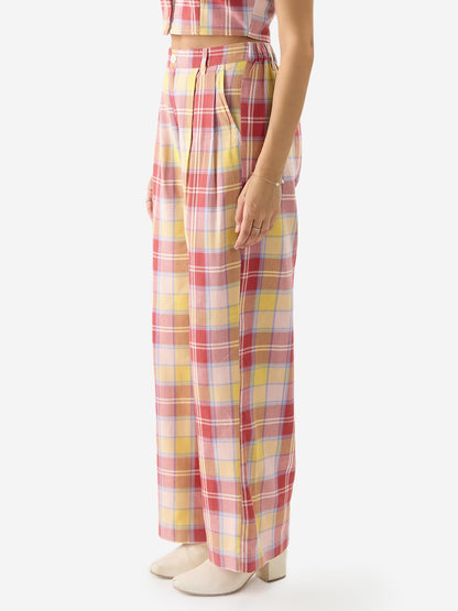 The Souled Store Sugar Coral Women and Girls Straight Fit Cotton Checkered Pants
