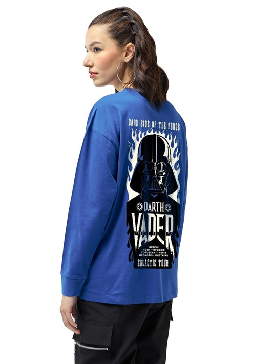 Bewakoof WomenS Graphic Printed Oversized Full Sleeve Round Neck Cotton Jersey T-Shirt_628093_Blue_ 2Xl
