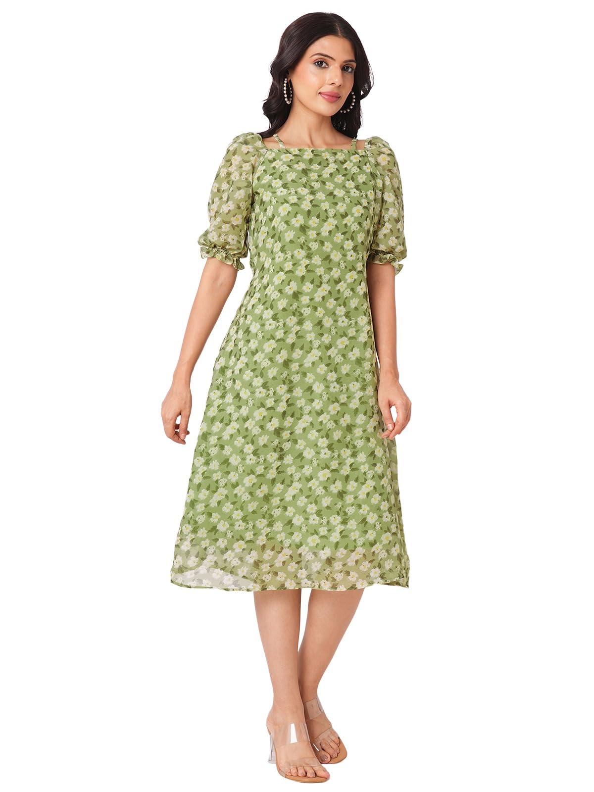 Selvia Western Dress For Women|Georgette Dress For Women|A-Line Dress|Floral Printed Dress For Women|One Piece Dress For Women (