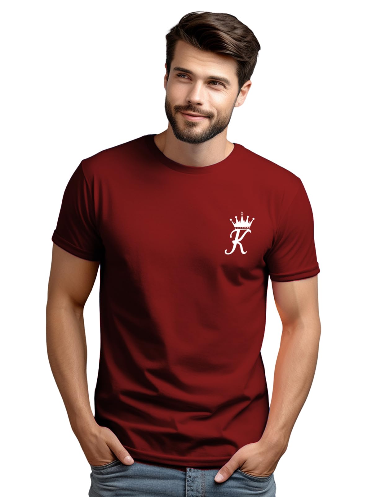 ADRO Men's Solid Regular Fit T-Shirt (RN24-STICK-KK-MR_Maroon