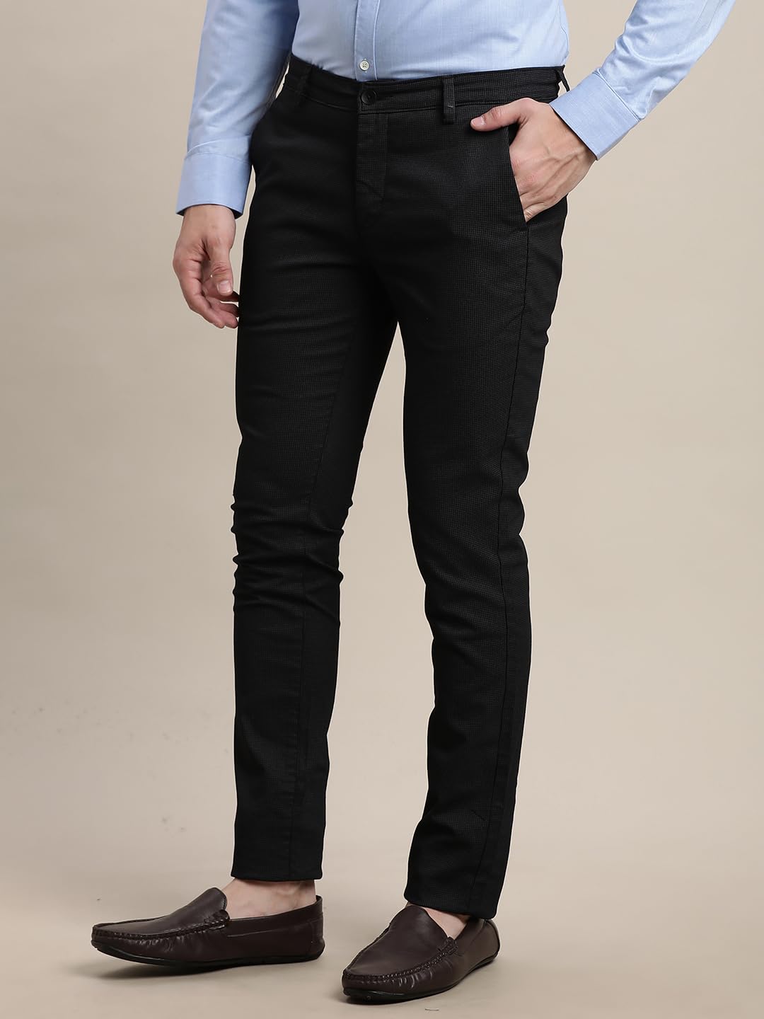 Turtle Men Cotton Stretch Narrow Fit Printed Black Flat Front Casual Trouser || Pant || Mens Trouser