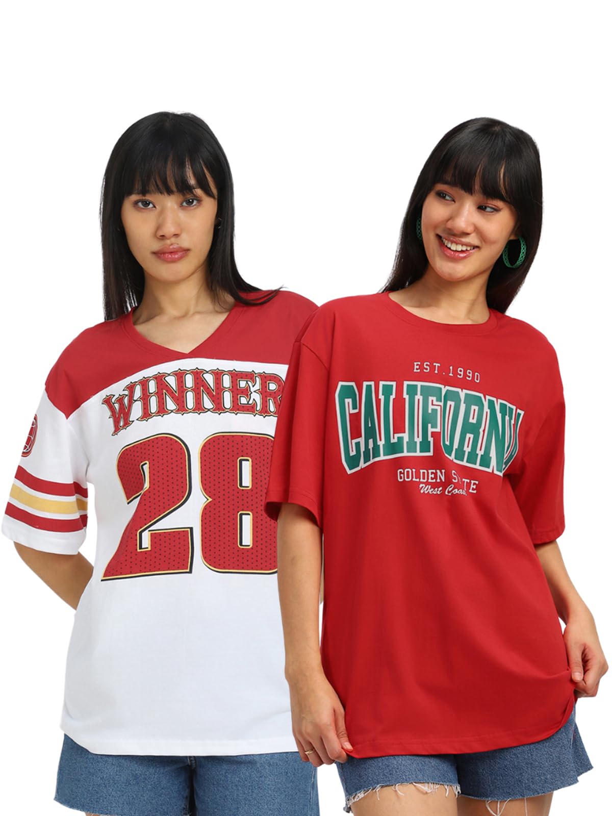 Juneberry 100% Pure Cotton Oversized Loose Baggy Fit Drop Shoulder Cool Graphic Prinred Half Sleeve T-Shirts For Women & Girls (