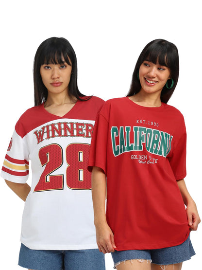 Juneberry 100% Pure Cotton Oversized Loose Baggy Fit Drop Shoulder Cool Graphic Prinred Half Sleeve T-Shirts For Women & Girls (