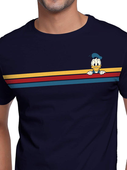 The Souled Store Donald Duck: Stripes Mens and Womens Graphic Printed Cotton T-Shirt Blue T-Shirts Fashionable Trendy Graphic Pr
