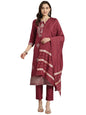 ZIYAA Women's Art Silk Maroon Color Chinon Straight Foil Printed Kurta, Pant and Dupatta Set