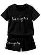 AVANOVA Boys Black 2pcs/Set Young Boy Loose Comfortable T-Shirt With Los Angeles Print And Shorts, Casual Cute Style Suitable F