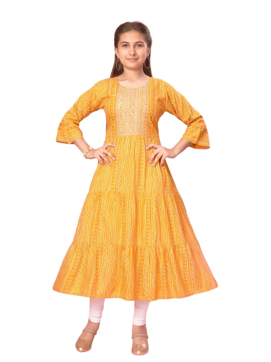 Aarika Girls Cotton Regular Tunic Shirt (New_KURTI-K-601_Yellow