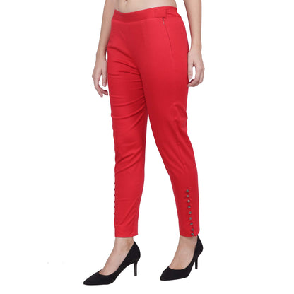 POPWINGS Casual Cotton Trousers for Womens Red