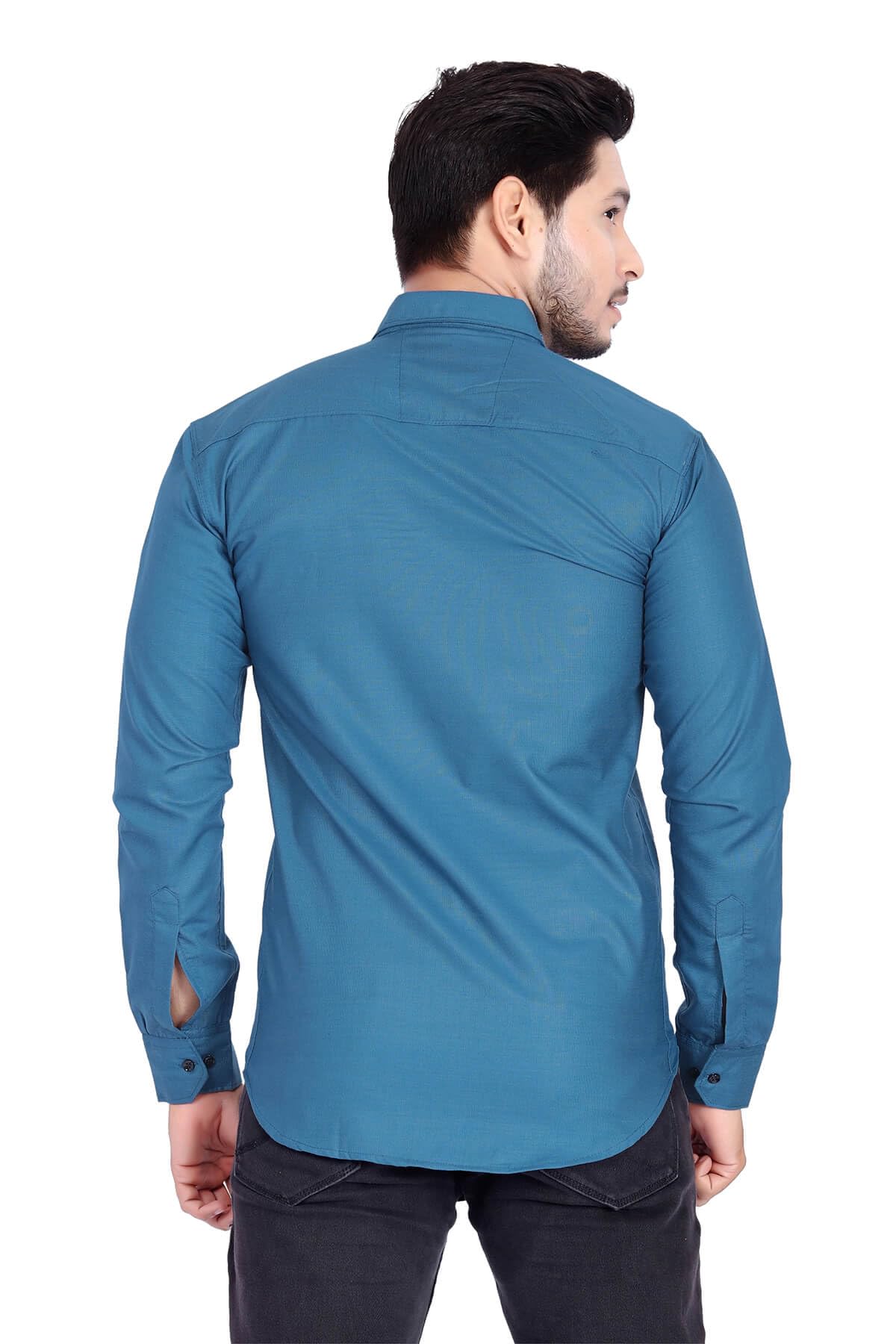 Rebelify MenS Cotton Shirt With Pockets Full Sleeves Spread Collar Solid Pattern Botton Down Closure Regular Fit And Standard L