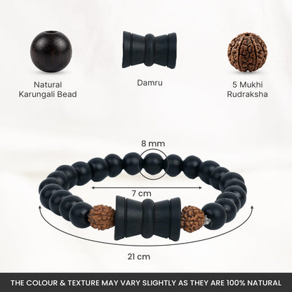 Astrotalk Rudraksha Karungali Healing Bracelet With Damru | Original 5 Mukhi Rudraksha & Karungali Beads | Shields from Evil Eye & Brings Focus | Bracelet for Men & Women | Gift for Man & Woman