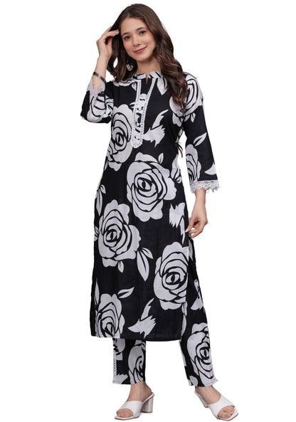 Rytras WomenS Pure Cotton Printed Straight Kurta Set With Palazzo Pants - Ethnic Wear