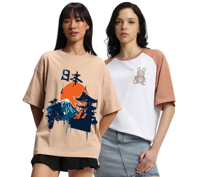 Juneberry Pure 100% Cotton Oversized Loose Baggy Fit Drop Shoulder Latest Aesthetic & Cool Graphic Prinred Half Sleeve T-Shirts