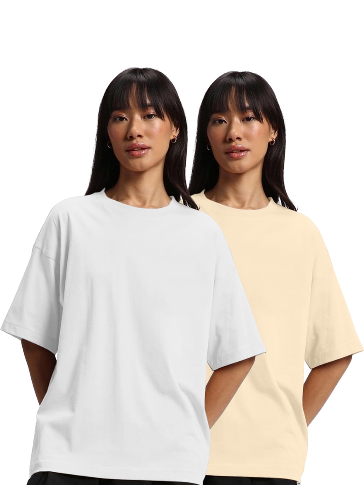 JUNEBERRY Pure Cotton Drop Shoulder Oversized Baggy Fit Half Sleeve Plain Solid Round Neck Multicolor T-Shirt for Women & Girls