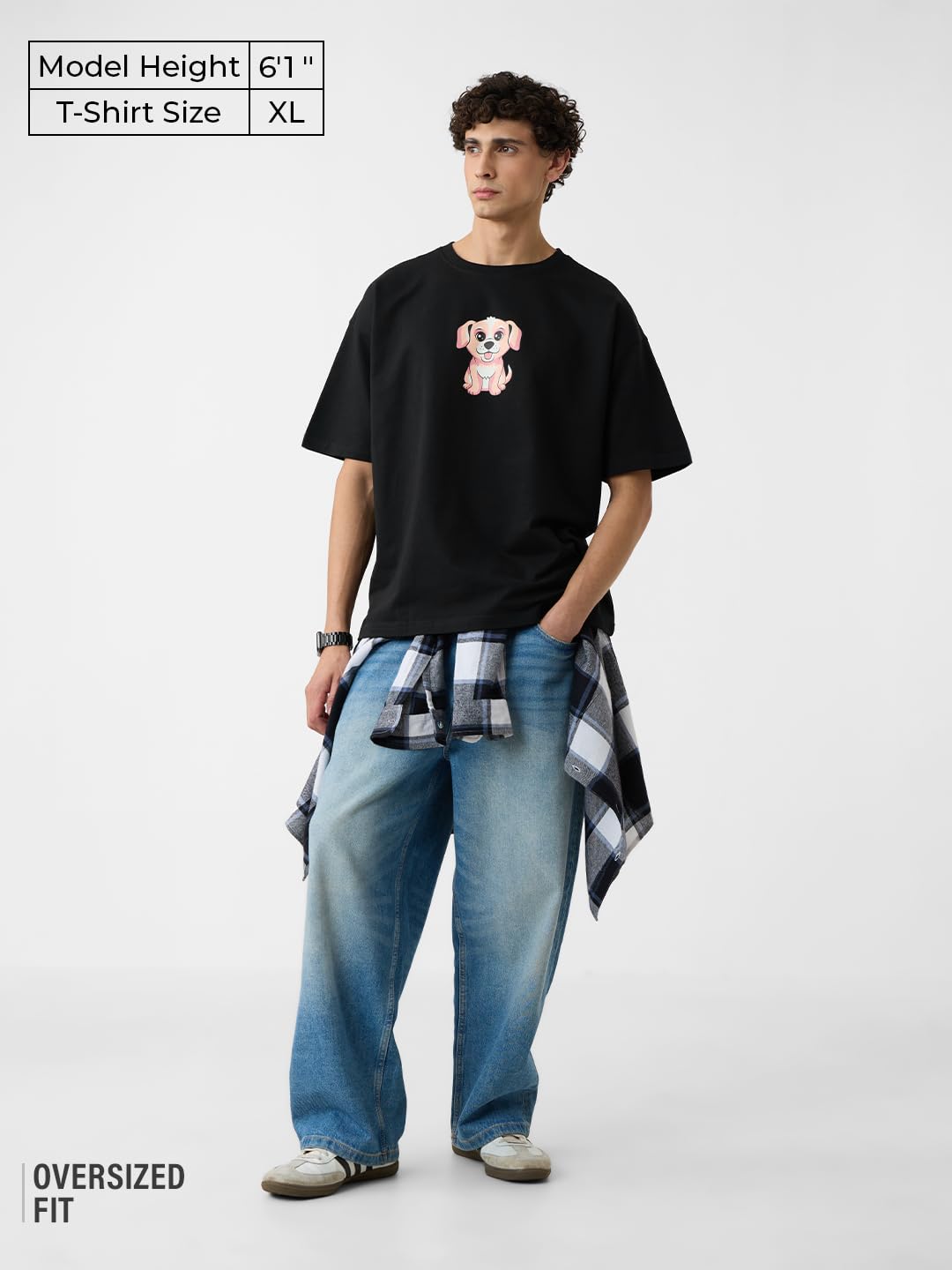 The Souled Store Oversized T-Shirt: Save The Dog Men and Boys Short Sleeves Round Neck Black Graphic Printed Cotton Oversized T-