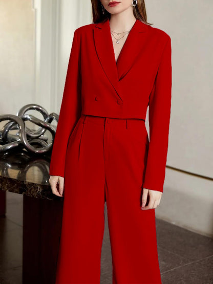 KOTTY Womens Solid Relaxed Fit Full Sleeve Co-ord Blazer and Trouser Set. Tomato red