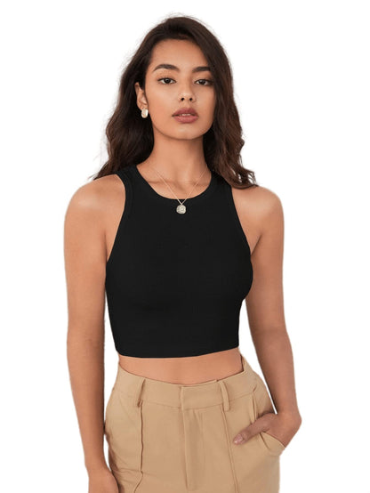 TAGAS Womens Solid Cotton Rib Knit Crop Tank Top || Womens Crop Top ||Round Neck Cotton Rib Crop Top for Women || Tops for Gir