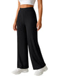 Pinkmint Women High Waist Ribbed Wide Leg Trousers | Stretchable Palazzo Pants | Gym Yoga Workout Sports Activewear | Casual Lou