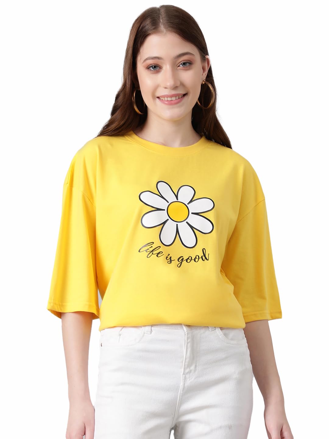 KOTTY Womens Cotton Blend Printed Oversized T-Shirts