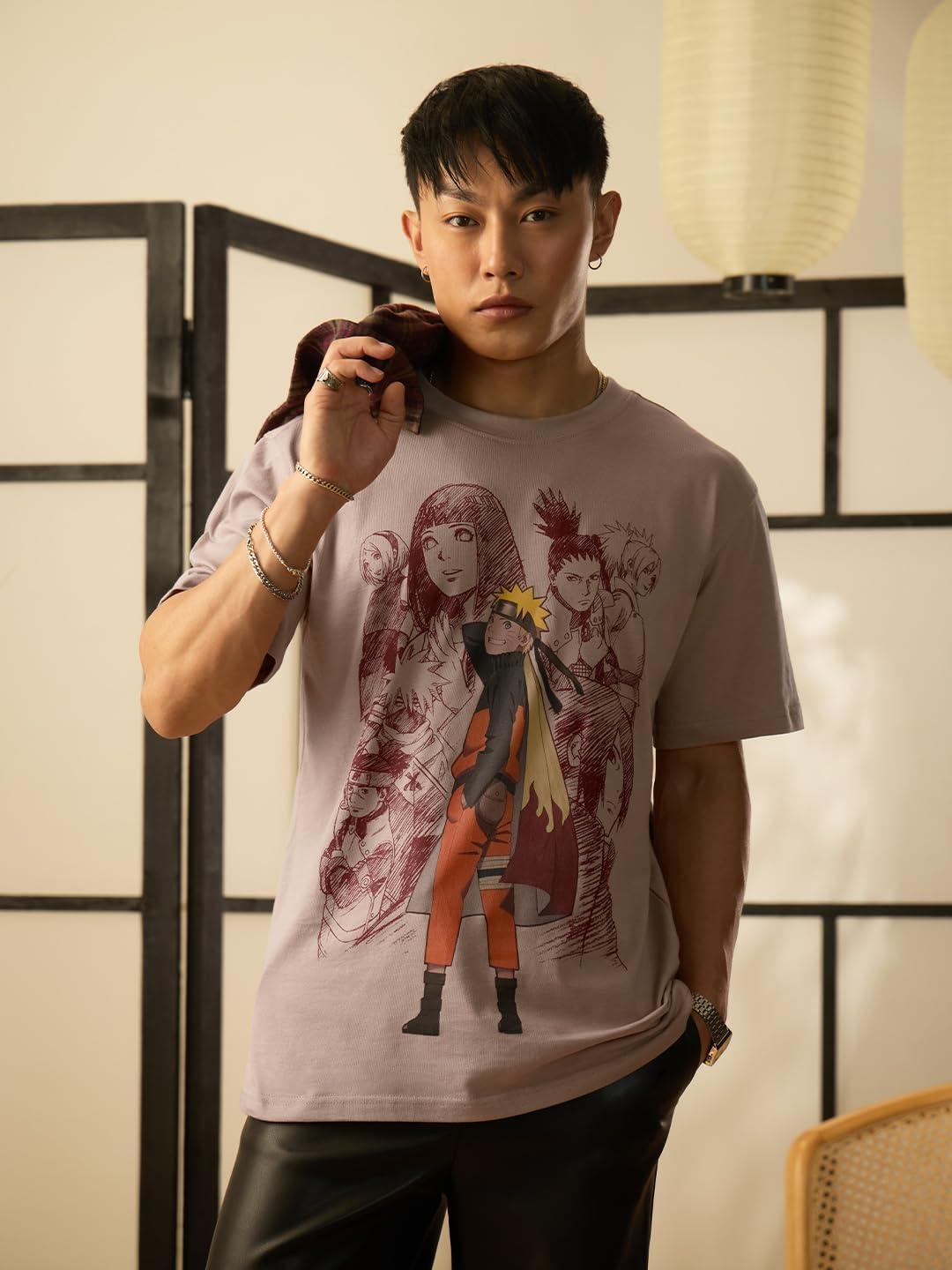 The Souled Store Naruto Shippuden: Uzumaki Men and Boys Short Sleeves Round Neck Beige Graphic Printed Regular Fit Cotton T-Shir