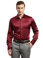 Turtle Men Poly Satin Maroon Solid Slim Fit Full Sleeve Ceremonial Shirt